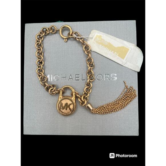 MICHAEL KORS Hamilton Rose Gold Chain Bracelet Padlock Tassel MKJ6820791 +MK BOX - Picture 1 of 4